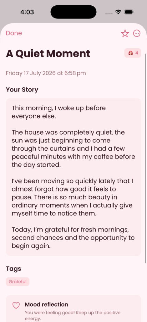 Dear Diary journal entry — A Quiet Moment